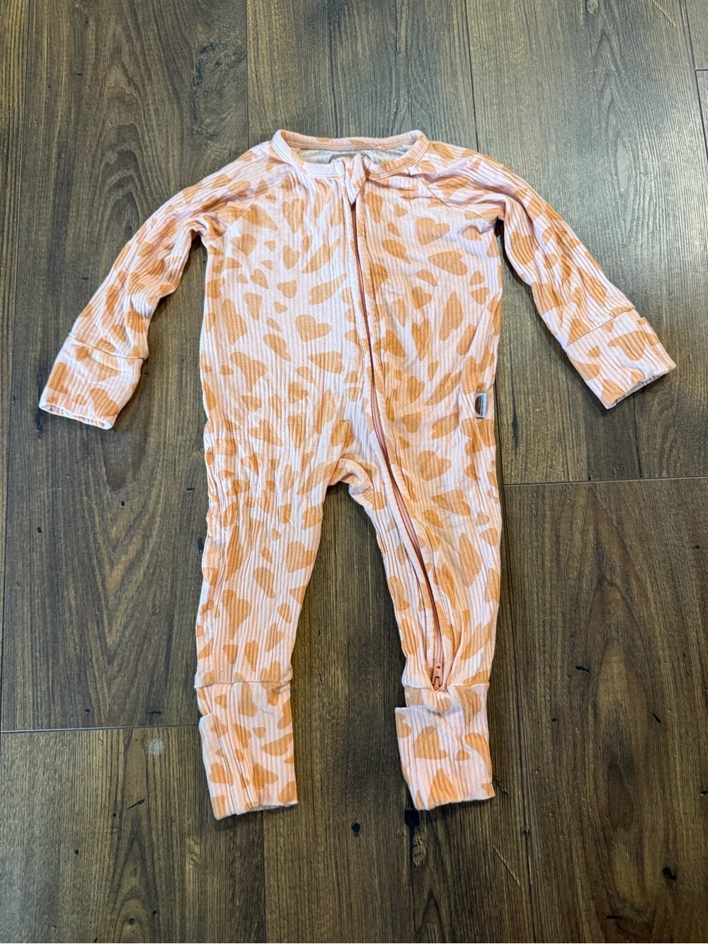 Brixton Phoenix Bamboo Baby Sleeper Pajamas Pink Orange Ribbed Zip Romper 3-6M - Picture 2 of 7